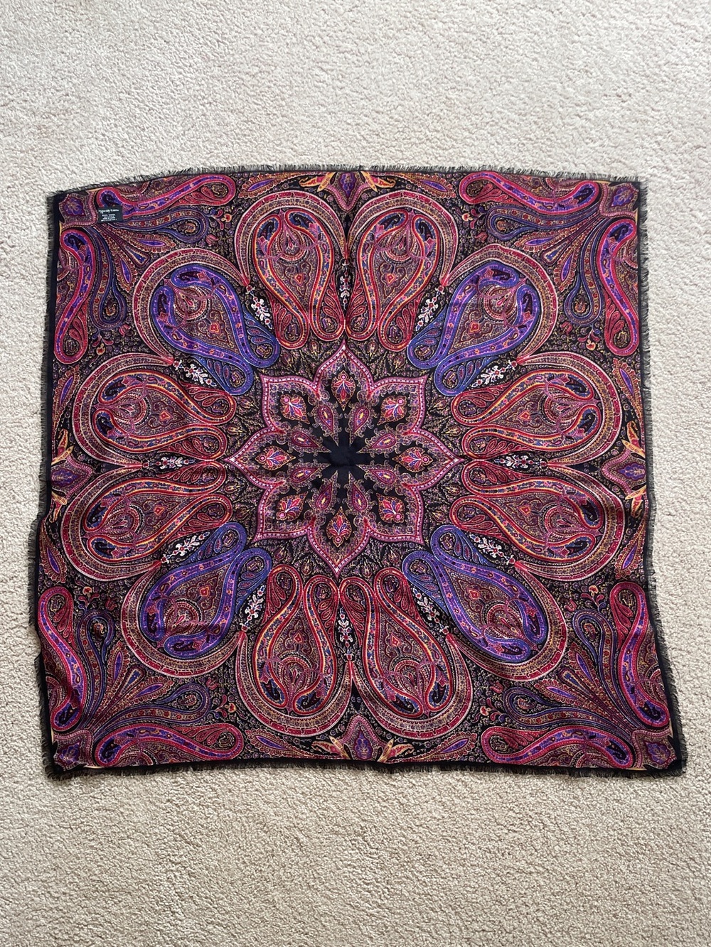 Paisley Print Square Scarf - Purple & Pink 34” x 34”